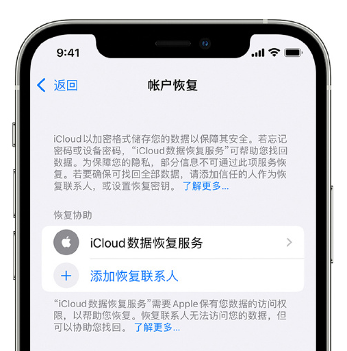 布拖苹果手机维修分享在 iPhone 上设置帐户恢复联系人的方法 